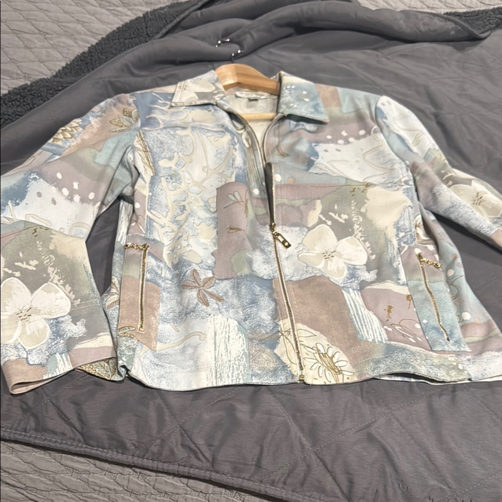 St. John Blue and Gray Blazer Elegant Suit Jacket